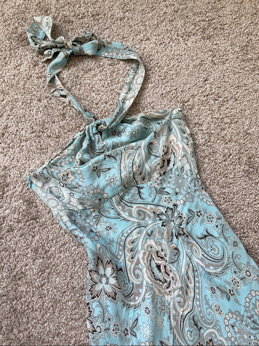 Vintage Y2K Ann Taylor silk bias cut halter tie neck paisley floral dress sz 6 - Picture 10 of 15